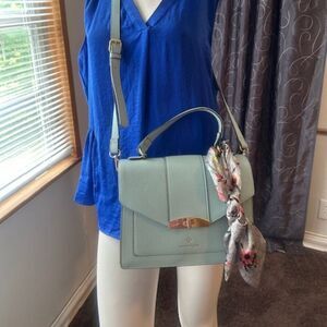 Nanette Lepore Riya Mineral Blue Top Handle crossbody Satchel W/Scarf bag